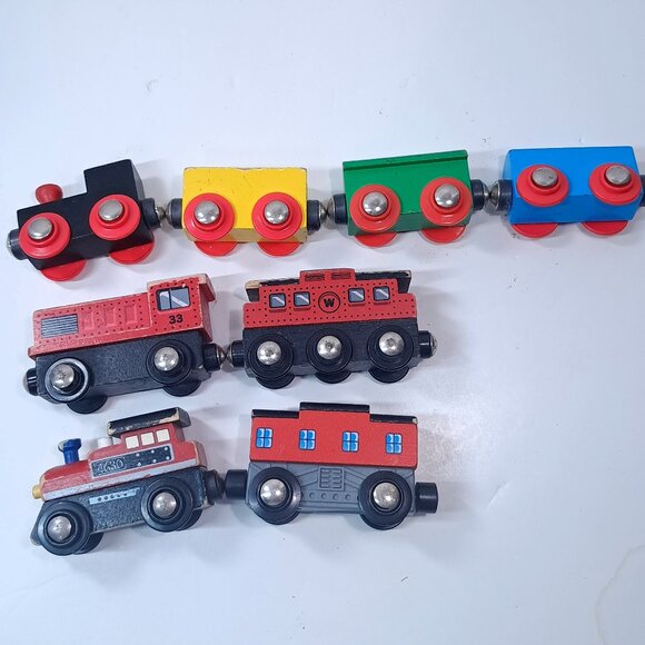 Vintage Wooden wood train set Geoffrey Brio Kidkraft set 8 pieces lot black red - Picture 1 of 15